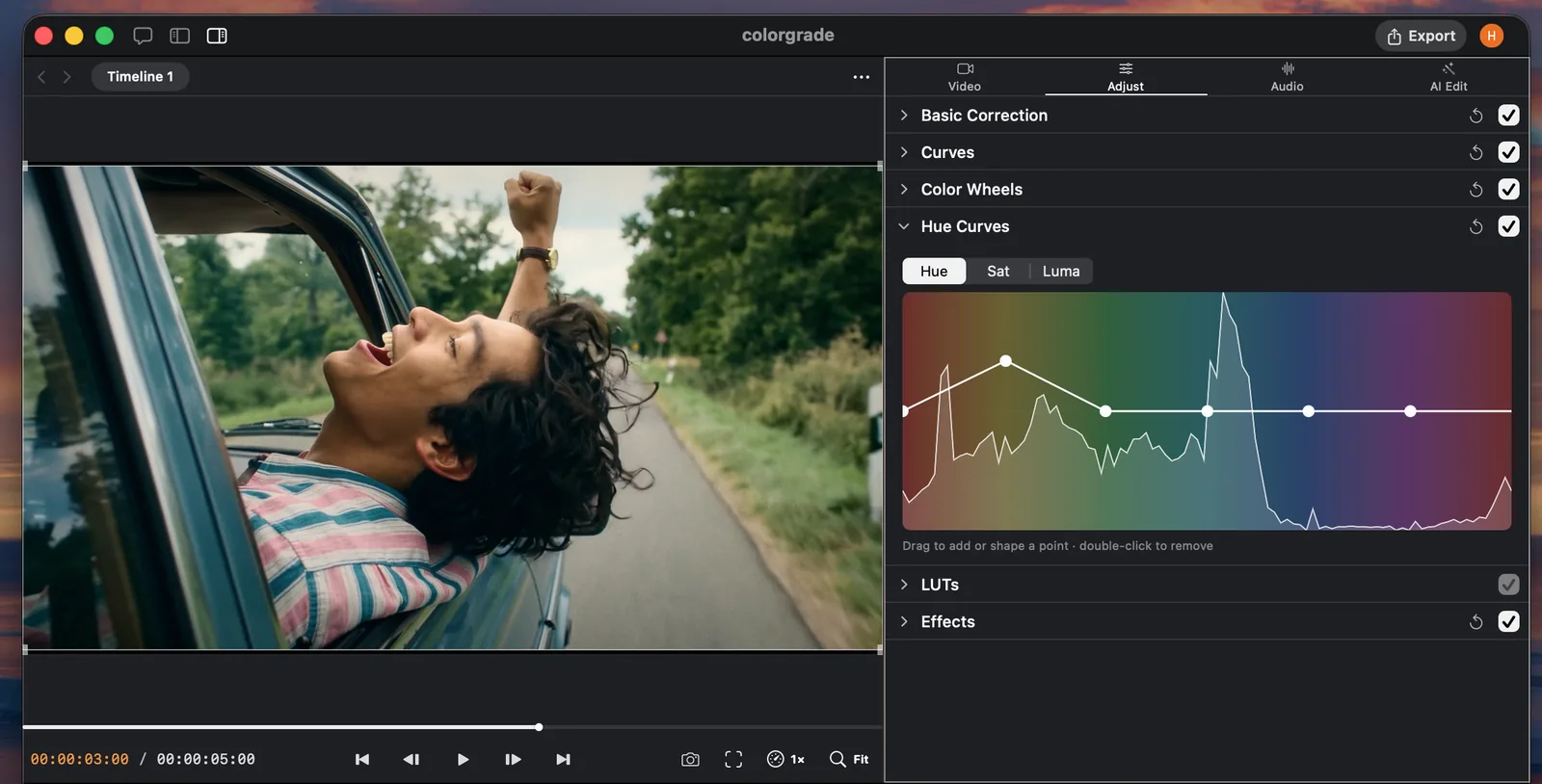 Palmier Pro hue curve controls