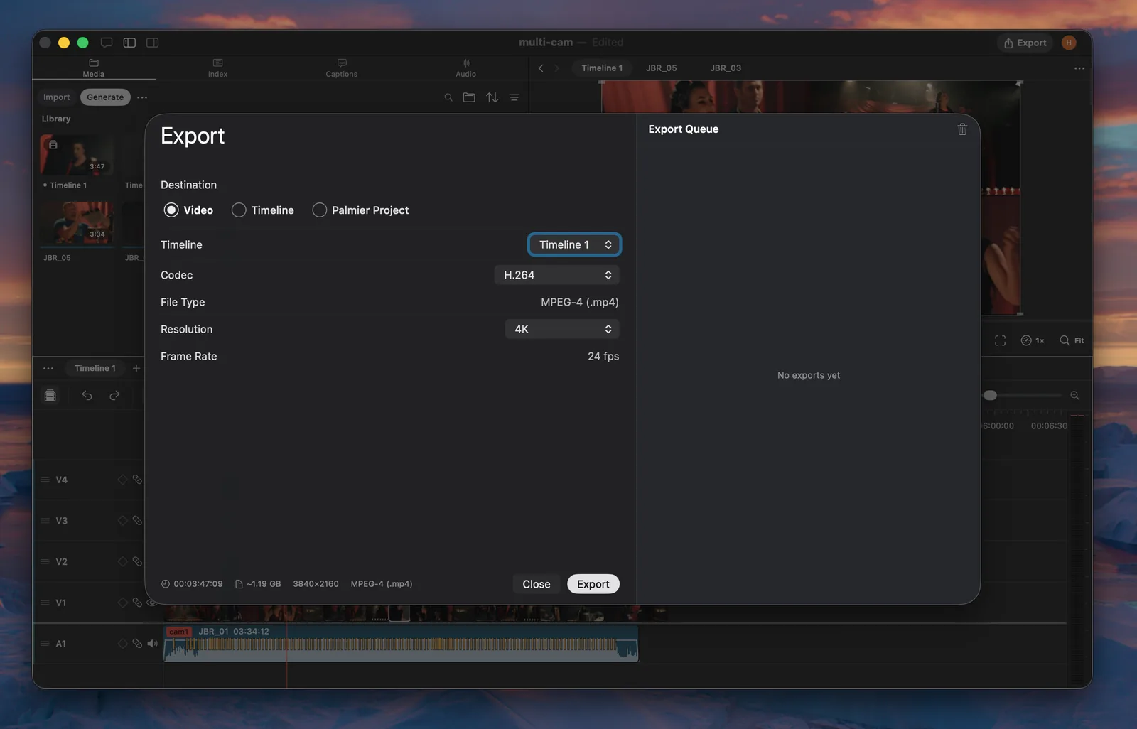 Palmier Pro video export settings